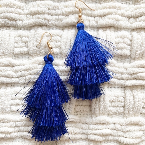 Jewelry - Blue Tiered Tassel Drop Earrings